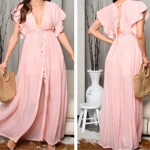 NWT Peach Love Peach Deep V Button Front Maxi dress. L